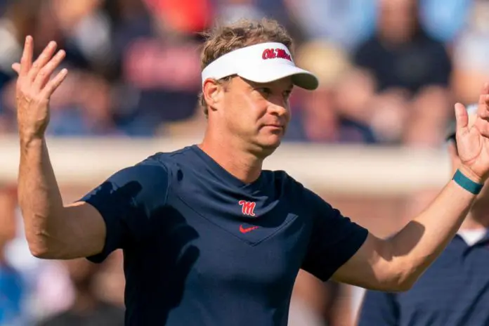 Lane Kiffin Celebrates Win With Jaxson Dart and Lola Sexton