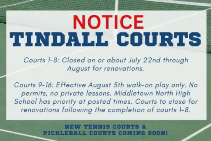 Closure of Tindall Park Pickleball Courts