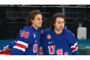 Brett Pesce Reacts to Jack Hughes’ Olympic Game-Winning Goal